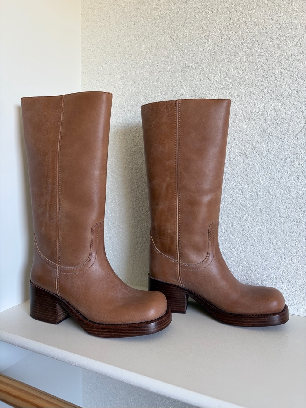 Jeffrey Campbell Reflect Heeled Boot Natural - Tall Leather Women's Boots